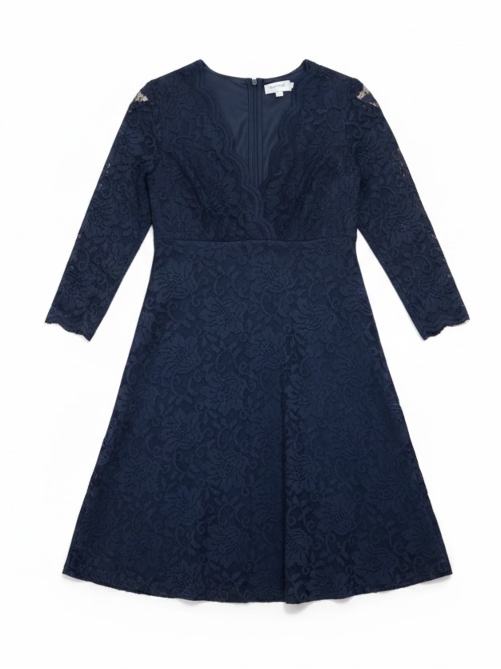 Flounce London Navy Blue 3/4 Sleeve Knee Length Lace Cocktail Dress Size 8